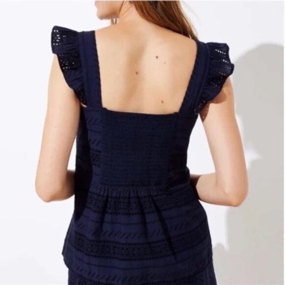 Loft | Eyelet Button-Down Shell - Picture 2 of 14